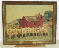 EARLY ORNATE FRAMED OIL ON BOARD FARM PAINTING