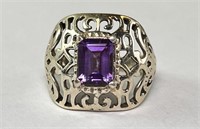 Solid Sterling Amethyst Ring 5 Grams Size 6.75