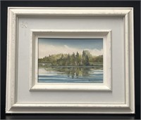Wood Framed Signed Art Piece of Lake VTG
