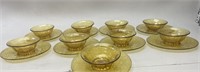 Set of 9 Amber Glass Teacup & Saucers VTG