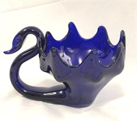 Vintage Cobalt Blue Handblown Glass Swan