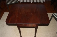 Mahogany drop leaf table with drawer 18.25" X