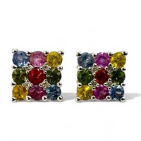 Pair of 14K White Gold & Colored Stone Earrings