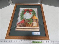 Cardinal scene framed holiday print; approx 28" x