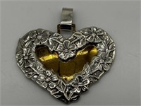 Vintage Sterling & Brass Large Heart Pendant