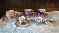 COURTING COUPLE PINK VINTAGE TEA CUPS AND SAUCERS
