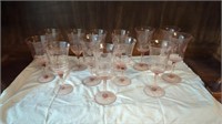 LONG STEMMED ETCHED PINK DEPRESSION GLASSES