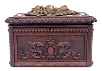 Carved jewelry box, walnut, acanthus leaves on