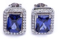 Emerald Cut Ceylon Sapphire Designer Earrings