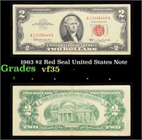 1963 $2 Red Seal United States Note Grades vf++