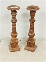 pair of cast metal candle holders - 18" tall