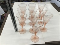 10 pink glass wine glasses