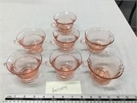 7 pink glass Heisey cups