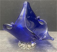 Cobalt blue glass bowl. On a stand. Approx.
