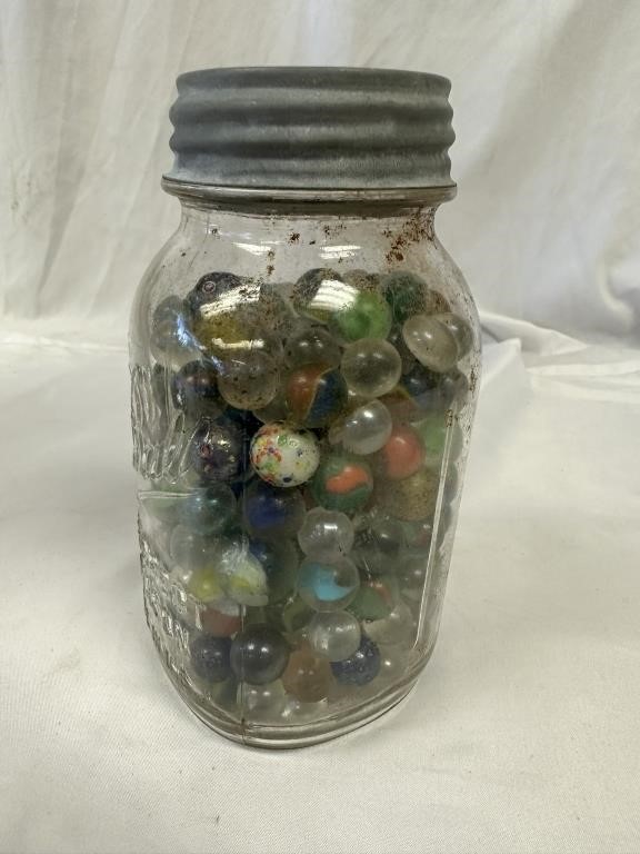 Old Ball Mason Jar Filled w Marbles