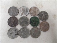 11 WWII Steel Wheat Pennies Cents - 2 1943-D