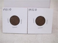 1931-D & 1932-D Carded Wheat Pennies Cents
