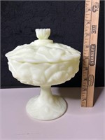 Fenton Custard Glass Water Lilly Pedestal Candy