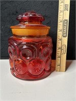 LE Smith Amberina Glass 7" Canister Moon & Stars