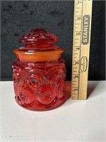 LE Smith Amberina Glass 5" Canister Moon & Stars