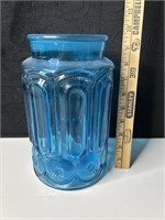 LE Smith Blue Glass 10" Canister Moon & Stars