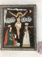 Retable mexicain peinture inversé sur verre -