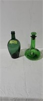 2 Green Glass Bottles