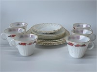 Vintage Termocrisa Milk Glass Teacups and Plates