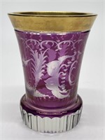 Vintage Bohemian Cut to Clear Short Glass Vase