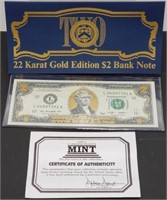 22 Karat Gold Edition $2 Bank Note