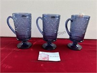 Set of 3 Claro Blue Glass Mugs