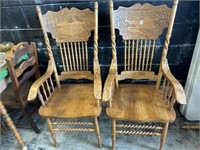 Pair of Solid Oak Carved Chairs