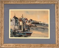 Watercolor & Gouache Harbor Scene by Ida Steinberg