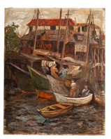 Oil on Canvas Dock Scene