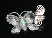 R.H. BOYD STERLING BUTTERFLY BROOCH & OTHER RING