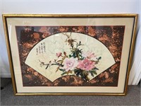 SIGNED CHINESE FLORAL FAN PAINTING