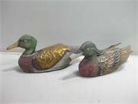 Two 14" Wood & Metal Accent Duck Figures