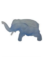 Vintage Blue Frosted Glass Elephant Trinket Box