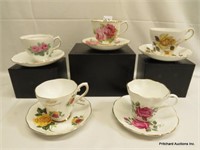 5 Cabbage Rose China Cups & Saucers