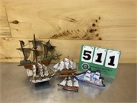 4 Miniature Wood Sail Boats