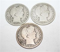 1904, 1907, 1910, Silver Barber Half Dollars
