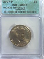 2007P Thomas Jefferson Dollar ICG MS67