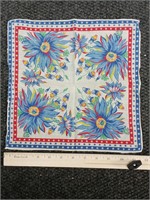 Vintage floral & Stars handkerchief, 12" sq.