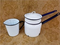 ENAMELWARE DOUBLE BOILER AND PITCHER