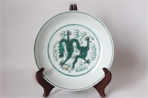 Chinese Green Glazed Porcelain Plate,Mark