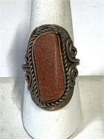 Sterling Adjustable Ring With Goldstone