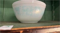 Vintage Pyrex Amish butter, print turquoise white