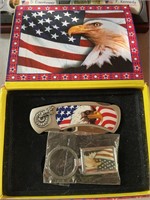 Eagle American Flag Knife & Key Chain