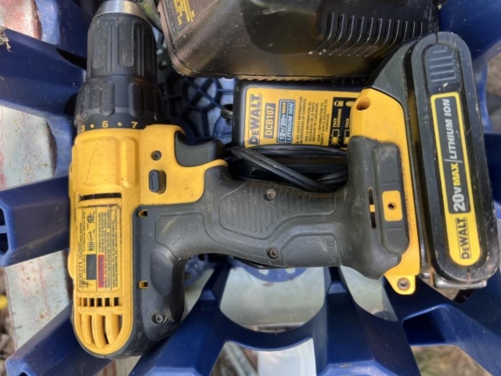 Dewalt Drill, batteries, and chargers