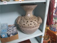 Lg. Pottery Art Vase w/Elephant Head Handles